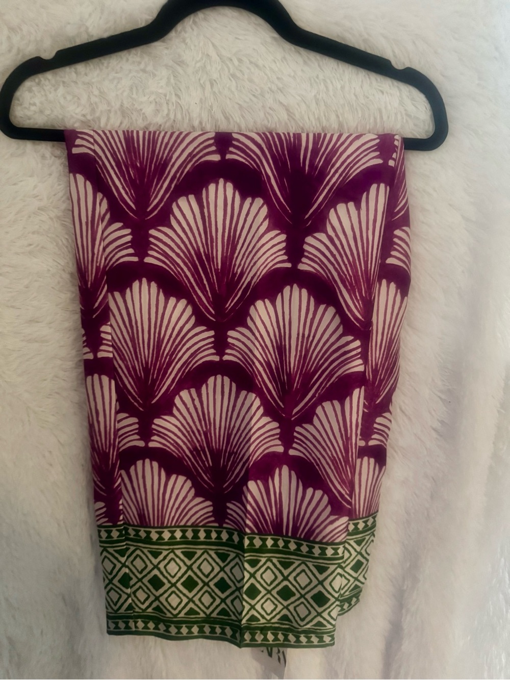 Zara Pink Shell-Print Wide-Leg Pants with Green Hem - Picture 2 of 5